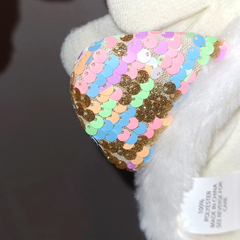 Girls 2-PC White/Pink Earmuffs Multi-Color Sequin Cat and Solid White Gloves NWT - Picture 4 of 8
